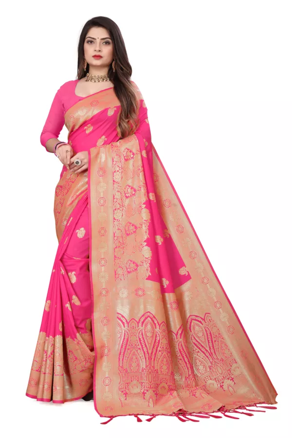 Fiery Rose Silk Saree