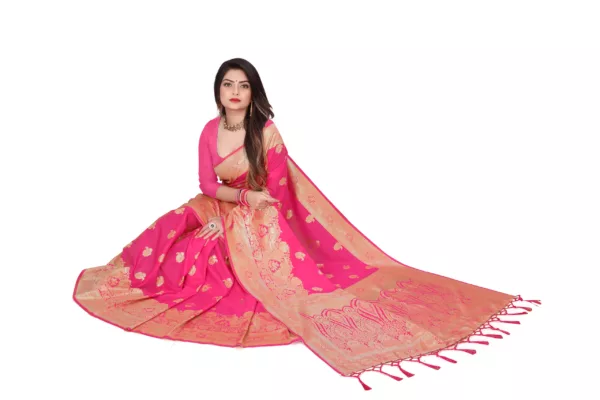Fiery Rose Silk Saree